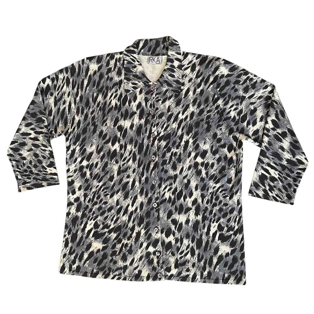 Women's Irka Collared Button-Up Animal Print Sweater  Silk Blend Size XL